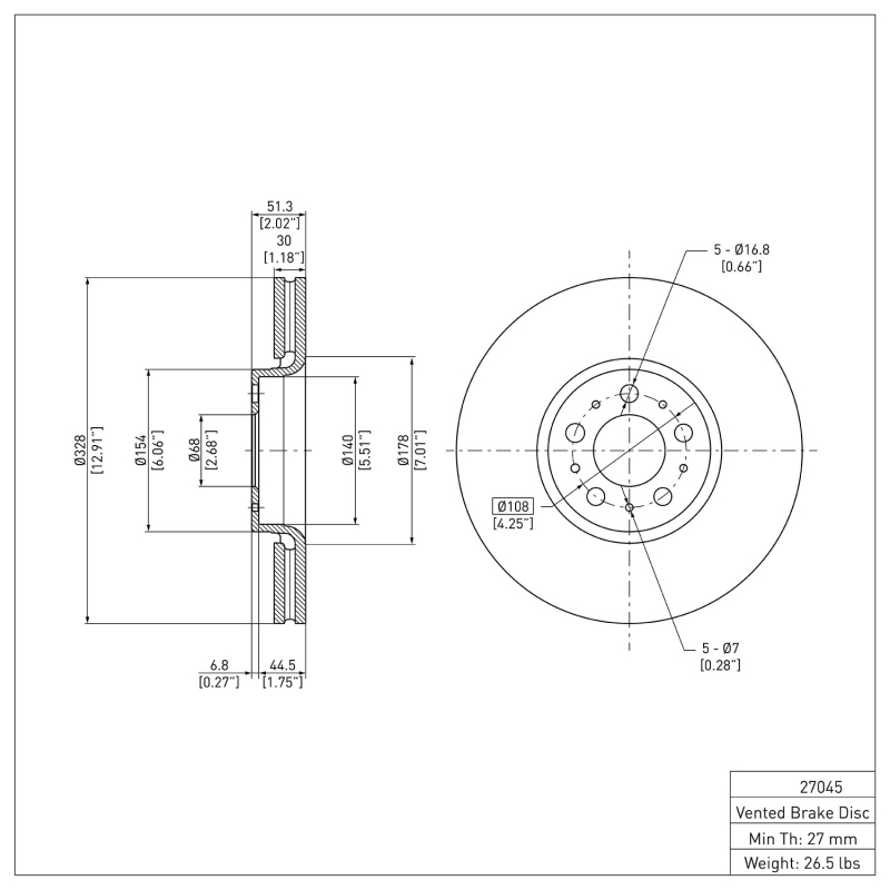 Volvo XC90 Brake Rotor (1) - Front - R1 Concepts - Plain - `03-`14